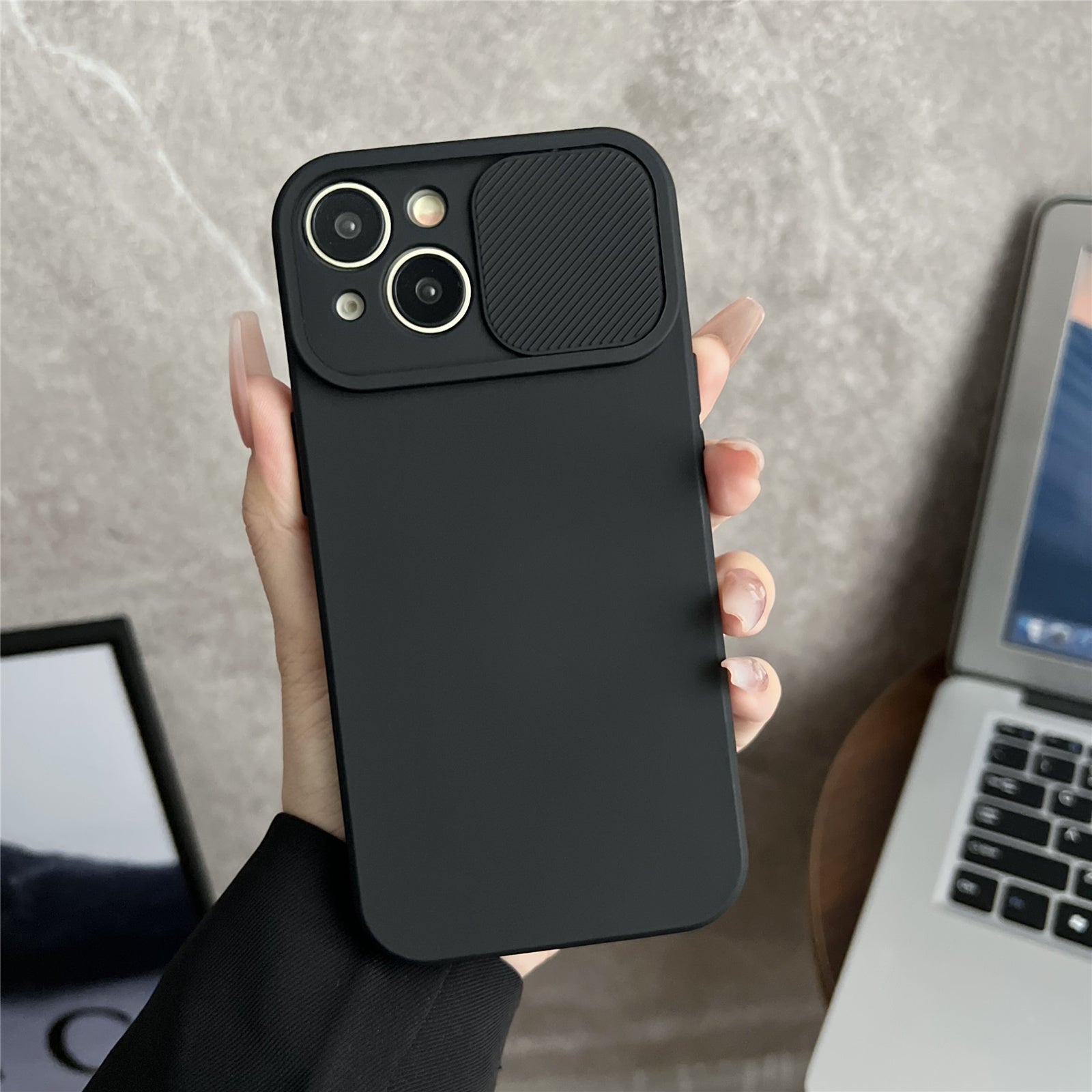 TMT Series for iPhone 15 Phone Cover Soft Lining TPU Case with Slide Lens Window - Baby Blue TMT Series for iPhone 15 Phone Cover Soft Lining TPU Case with Slide Lens Window - Baby Blue